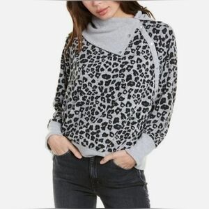 Vince Camuto Women's Leopard Jacquard Foldover Neck Sweater, Silver, Size Small